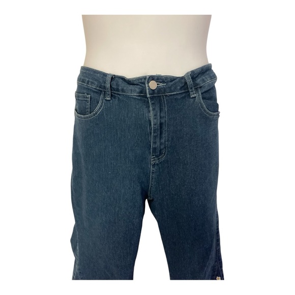 Gored Embroidered Floral Sunshine Stretch Blue Jeans Flare Denim Boho Pants 1XL - Picture 4 of 6